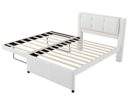Upholstery Platform Bed With Trundle, Trundle Can Be Flat Or Erected