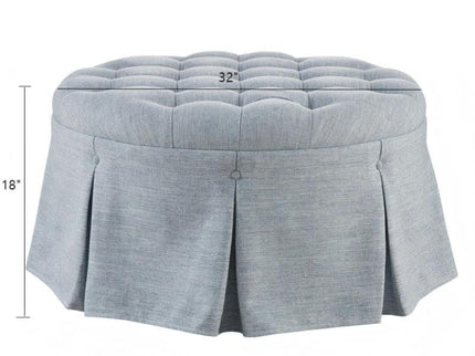 Skirted Tufted Round Ottoman With Button Top - Gray