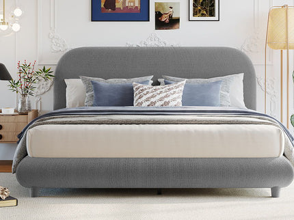 Upholstered Platform Bed With Thick Solid Frame And Stylish Curve-Shaped Design