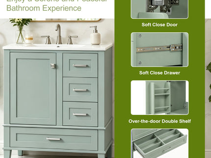 Bathroom Vanity With Sink, Soft Closing Door And Drawers - Light Green