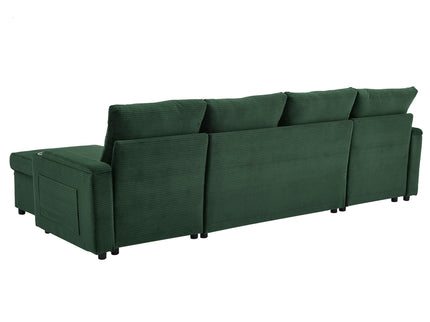 U Shaped Sectional Sofa Bed With Storage Chaise Lounges, USB Ports, And Cup Holders