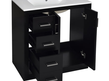 Ceramic Sink Combo, Freestanding Vanity Set With 3 Drawers & Soft Closing Doors