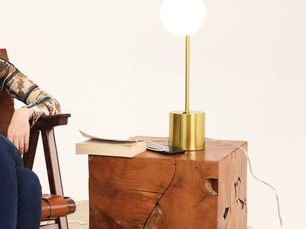 Ethereal - Modern Small Table Lamp, Desk Lamp Fixture With Globe Shade - Gold / White