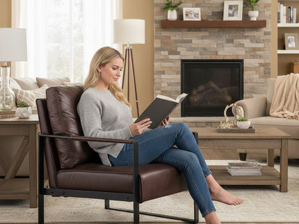 Classic Mid Century Modern Accent Chair With Durable Square Metal Frame, Armchair