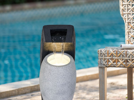 Water Fountain With Vase Design, With Light And Pump, For Indoor And Outdoor - Black / White