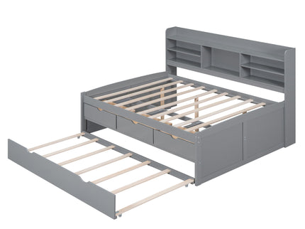 Captain Bed With Built In Bookshelves, 3 Storage Drawers, And Trundle