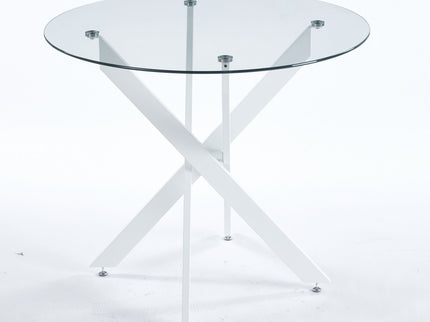 Dining Table With Cross Metal Leg And Tempered Glass, Modern Space Saving Kitchen Table For Living Room