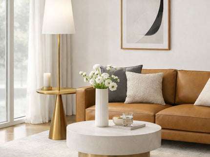 Celestial - Modern Floor Lamp With Accent Table With Large Shade - Gold / White