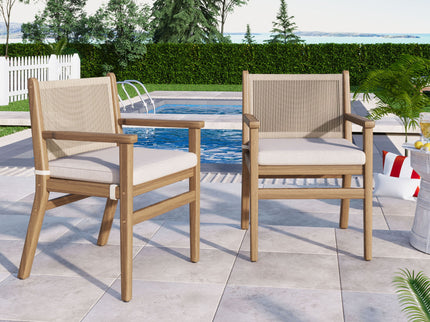 Outdoor Acacia Wood Patio Dining Armchair (Set of 2)
