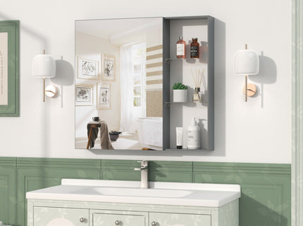 Medicine Cabinet, Wall Mounted Bathroom Mirror With Storage, Adjustable Shelves - Black Brown