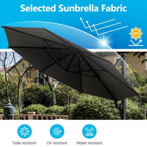 Round Cantilever Patio Umbrella With 360 Rotation & Infinite Tilt Adjustment