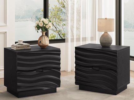 Nightstands, Bedside Table With 2 Drawers (Set of 2) - Black
