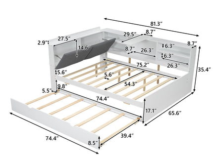 Platform Bed With Trundle, Shelves, And Storage Headboard