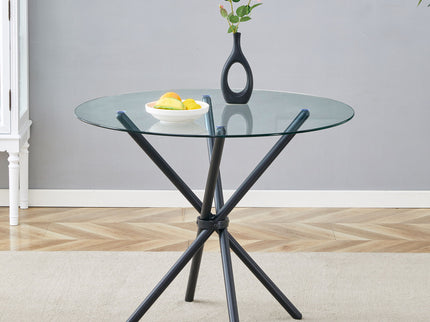 Modern Circular Transparent Tempered Glass Round Table With Metal Legs 36.6" Diameter - Silver / Transparent