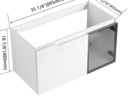 36" (35 1 / 4") Wall Mounted Bathroom Vanity, Cabinet With Half Door (Excluding Sink) - Glossy White
