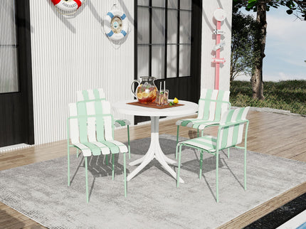 4 Piece Set Of Color Block Designed Single Chairs & Round Table - Cream White / Haze Green / White