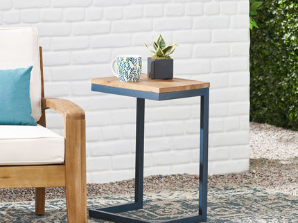C Shaped End Table With Iron Base And Fir Wood To