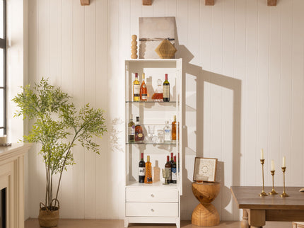Modern Upholstered Glass Display Cabinet With Adjustable LED Light - White