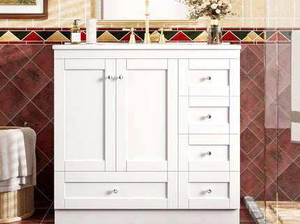 Shaker Free Standing Bathroom Vanity Cabinet With Sink, Soft Close Drawers, Soft Close Doors