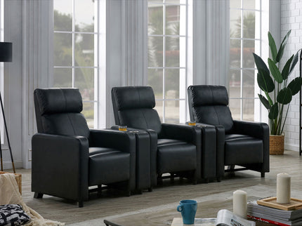 Warren - 3 Seater Home Theater With 2 Wedge Consoles Recliners - Black