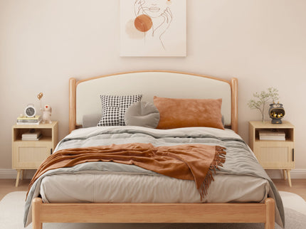Nightstand, Side Table With Door And Open Shelf For Bedroom - Oak