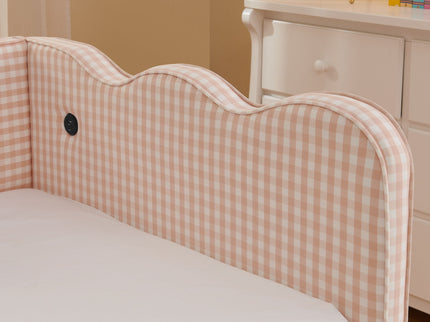 Gingham Daybed With USB Charging Port, Wave Shaped Design