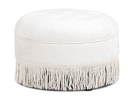 Yolanda - Round Upholstered Accent Ottoman - Almond White