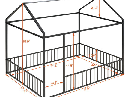 Metal Bed House Bed Frame With Fence