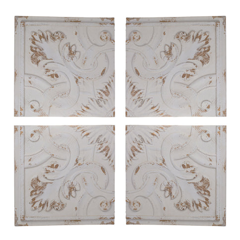 Distressed Wooden Square Wall Panels (Set of 4) - White