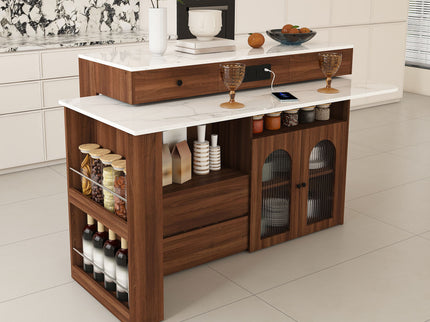 Kitchen Island With Extendable & Rotating Table
