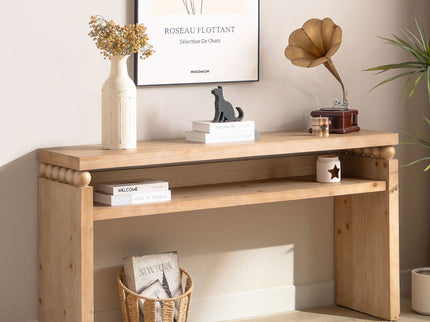 Modern Rustic Console Table, Wood Entryway Table With Shelf & Decorative Bead Detail - Natural