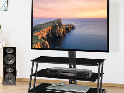 Multi-Function Angle And Height Adjustable Tempered Glass TV Stand - Black