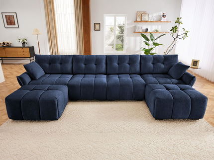 Sofa Set With Ottoman And Pillows, Textured, High Resilience Cushions
