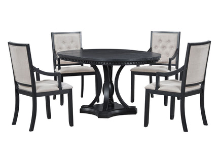 5 Piece Dining Set Extendable Round Table And 4 Chairs - Black / Oak
