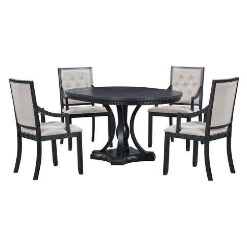5 Piece Dining Set Extendable Round Table And 4 Chairs - Black / Oak
