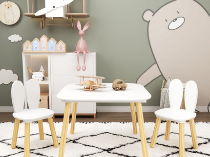 Rabbit Themed Table And 2 Chairs Set - White