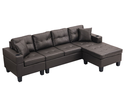 Modern Sectional Sofa Set With Chaise Lounge And Cup Holder