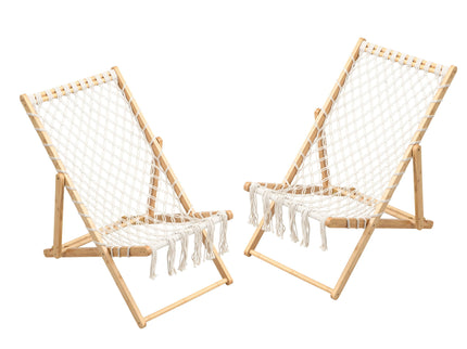 Bamboo Weaving Chair Set With Handwoven Rope For Patio And Living Spaces - Natural