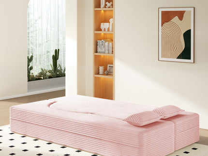 Modern Floor Sofa With 2 Pillows, Convertible Twin Size Folding Mattress For Living Room
