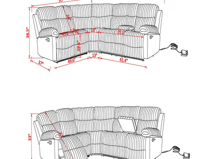 Bruni - Sectional Sofa With LED Lighting And Manual Recline - Gray