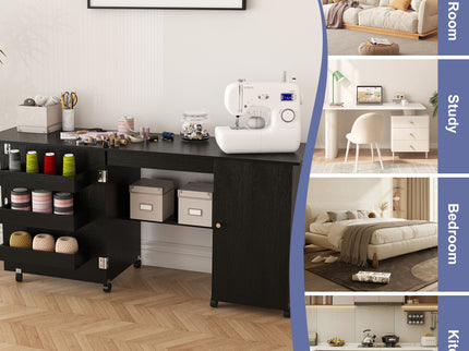 Foldable Sewing Table With Locking Casters