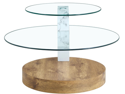 Contemporary Artistic Double Layer Coffee Table, Tempered Glass Top