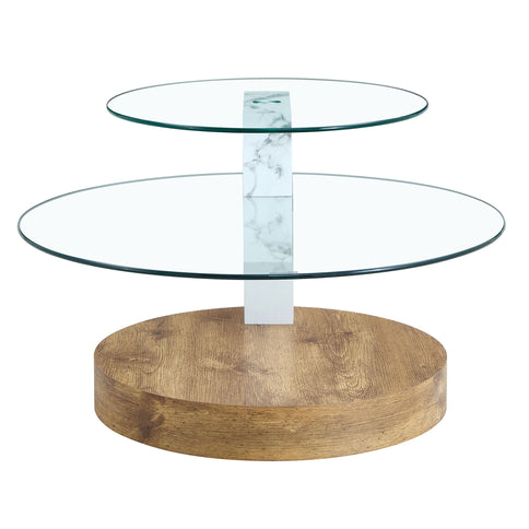 Contemporary Artistic Double Layer Coffee Table, Tempered Glass Top