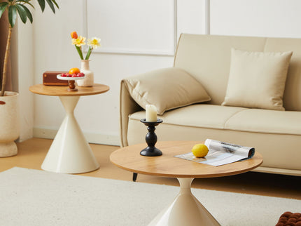 Round Coffee Table - Brown / White