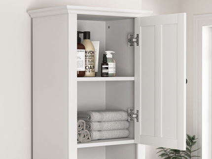 Wooden Bathroom Floor Storage Cabinet With 2 Doors And 6 Shelves - White