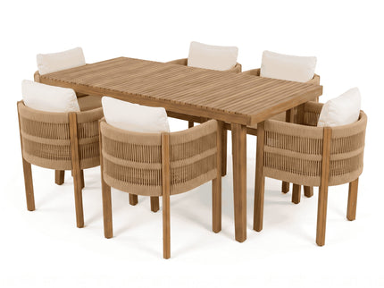 7 Piece Outdoor Dining Set With Table And Chairs - Beige / Brown