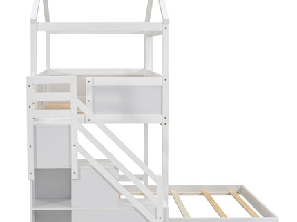 House Style Bunk Bed With Storage Staircase And board