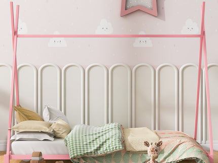Metal House Platform Bed With Triangle Structure, Low Profile Design