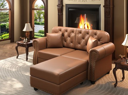 Upholstered Sofa With Nailhead Trim, Rolled Armrests With Ottoman