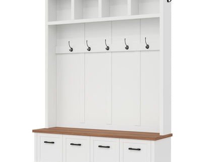 Hall Tree With Storage Bench Mudroom Coat Rack With 6 Hooks